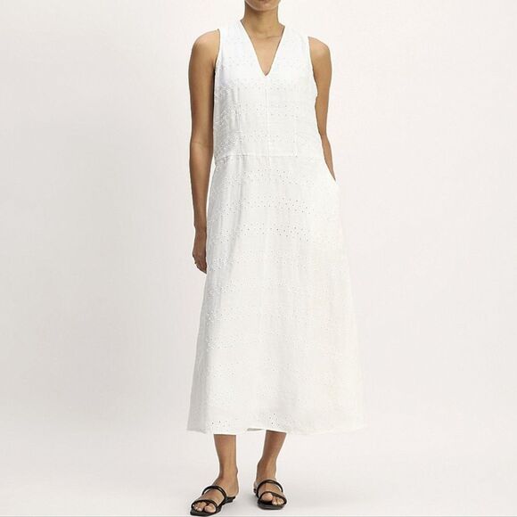 Everlane The Linen Eyelet Maxi White Dress Size L - Picture 1 of 8